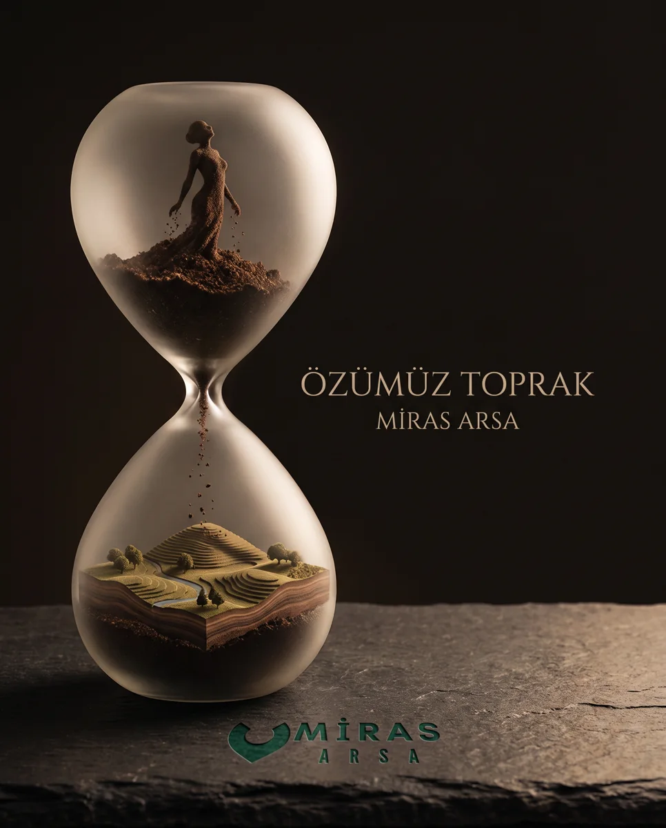 Özümüz Toprak — kum saati temalı arsa kreatifi